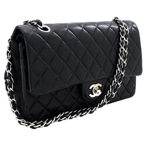 chanel black tote bag with silver chain|large black chanel tote bag.